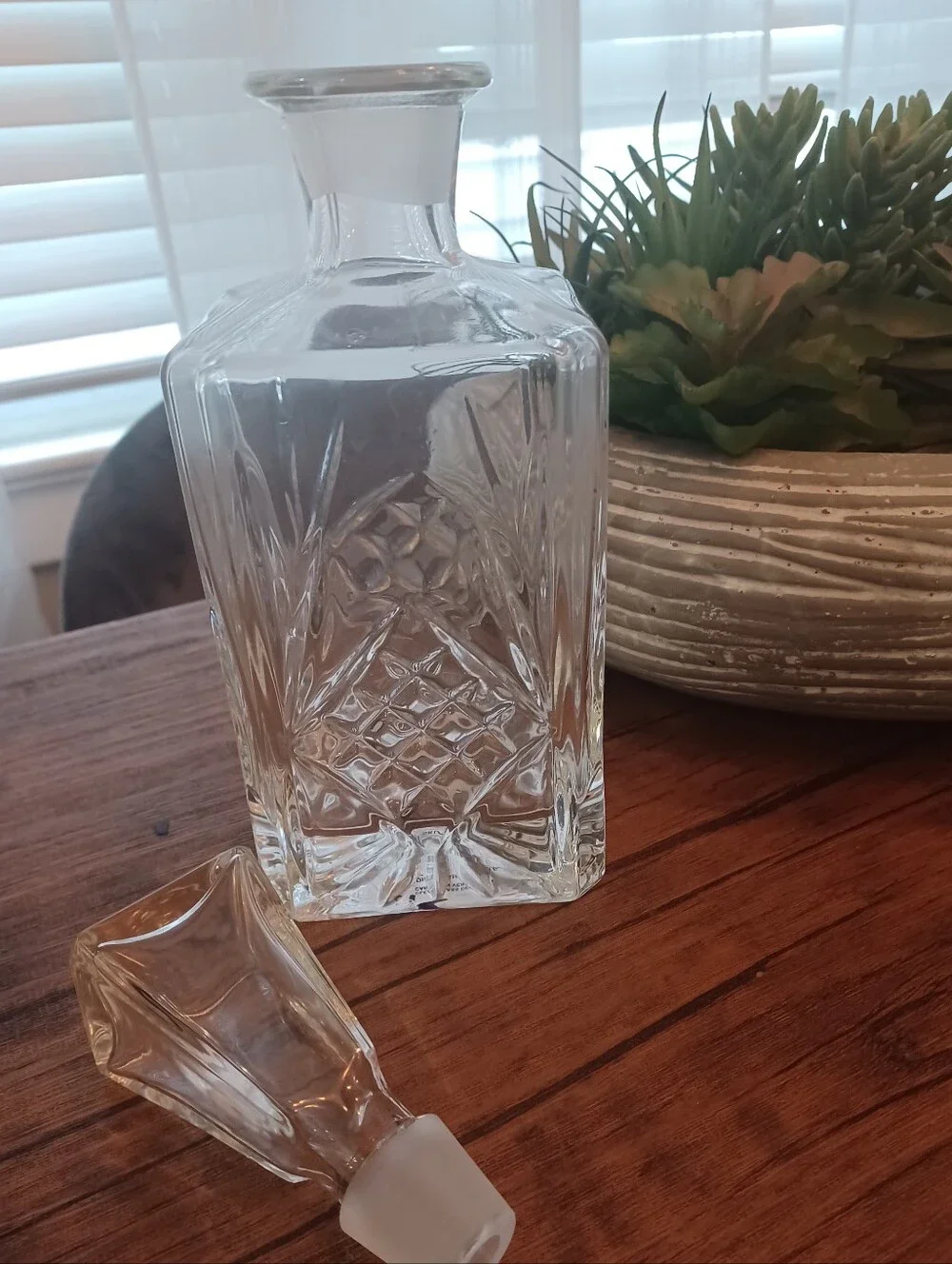 Pier 1 Clear Cut Glass Decanter w/ Clear Glass Stopper